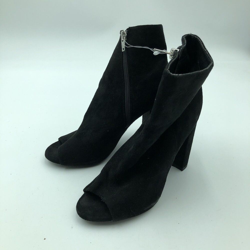 Wild Diva Ankle Black Boots Suede Zip Open Peep Toe Sz 6